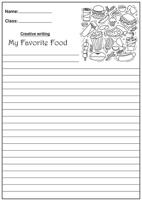 Creative Writing Activity Worksheet, Creative Writing Worksheets for preschool, Creative Writing Worksheets for kids, My Favorite food Creative Writing, Creative Writing Worksheets for school, English Creative Writing Worksheets, My Favorite food Creative Writing Worksheets, English Worksheets, My Favorite food Worksheets, creative writing worksheets, Writing Worksheets, my favorite food, Creative writing for schools, creative writing worksheet template, essay worksheets, school worksheets Writing Prompts For 5th Grade, Writing Worksheets For Kids, English Writing Practice, Creative Writing Topics, Creative Writing For Kids, Creative Writing Worksheets, English Creative Writing, Creative Writing Exercises, Creative Writing Lesson