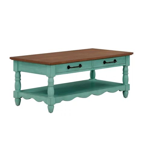 The Pioneer Woman Helen Coffee Table Made With Solid Wood Frame, Teal - Walmart.com Eclectic Coffee Tables, Table With Turned Legs, Teal Table, Multifunctional Table, Traditional Coffee Table, Wood Cocktail Table, Painted Stools, Pulaski Furniture, Sitting Rooms