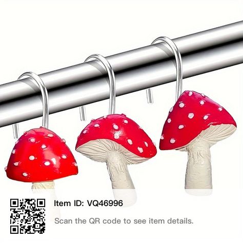 Shower Curtain Funny, Retro Bathroom Decor, Fancy Bathroom, Red And White Mushroom, Retro Bathroom, Curtain Hangers, Cottage Core Decor, Bathroom Decor Colors, Retro Bathrooms