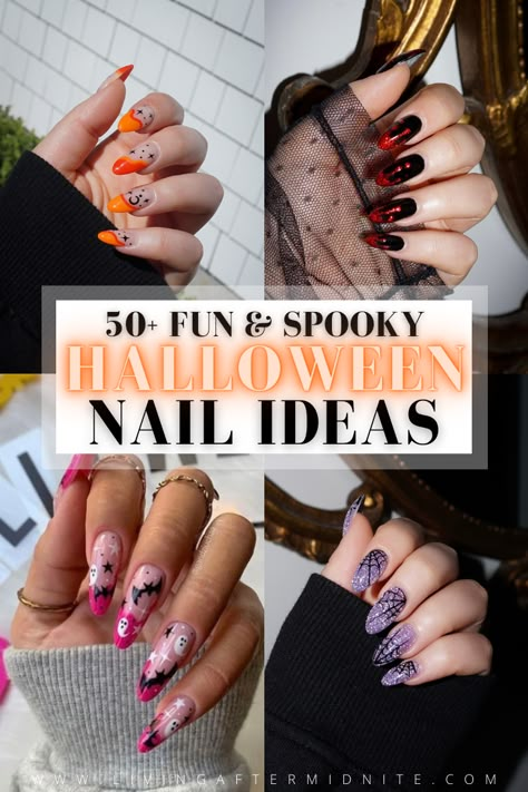 50+ Fun and Spooky Halloween Nail Ideas | Best Halloween Nails | Trendy Nails | Halloween Nail Art | Acrylic Nails | October Nails | Spooky Nails | Manicure Ideas | Fall Nails 2022 | Halloween Nail Designs | Autumn Nails | Pretty Halloween Nails Halloween Bat Nails Acrylic, Halloween Nail Designs Acrylic Almond, Mid Length Halloween Nails, Mail Designs Halloween, Simple Halloween Nails Stilleto, Nail Art October, Halloween French Nails Design, Halloween Designs For Nails, Gel Halloween Nails Design