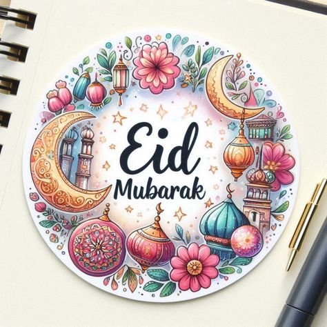 Floral Eid Mubarak Classic Round Sticker Islamic Eid Mubarak, Eid Mubarak Cards, Eid Gift Ideas, Eid Mubarak Stickers, Eid Stickers, Unique Decorations, Women's History Month, Eid Gift, Idul Fitri