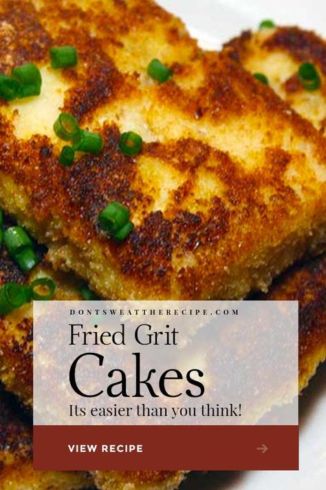 Fried Grit Cakes are a delicious alternative to how you enjoy your grits in the morning. #recipes #food #breakfast #grits #southern #weekend Corn Grits Recipe Dinners, Recipes For Grits, Recipes With Grits Meals, Grits Cakes Fried, Meals With Grits Dinners, Leftover Grits Recipes, Savory Grits Breakfast, Grit Cakes Fried, Leftover Grits What To Do With