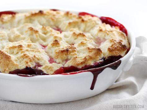 Lemon Berry Cobbler - Budget Bytes Fresh Cherry Cobbler, Plum Cobbler, Peach Blueberry Cobbler, Apple Berry, Milk Biscuits, Peach Blueberry, Berry Cobbler, Apple Cobbler, Blueberry Cream Cheese