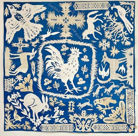 Mark Hearld on Instagram: "The perfect way. to spend a week in January …. Papercut is my new design for a silk scarf for @a_state_of_nature it is inspired by a set nineteenth century children scrap book pages, Eastern European folk art, appliqué templates for figurative quilts seen in the Folk Art Museum in New York , Hans Christian Andersen paper-cuts, and the paper toy’s Picasso made for his children! we have got exciting plans for the scarf ……" Easter Folk Art, Eastern European Folk Art, 2024 Drawing, European Folk Art, Mark Hearld, Gothic Christmas, Art Appliqué, Folk Design, Bee Garden