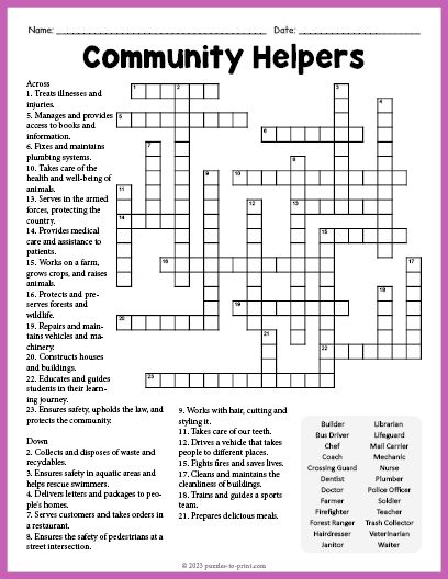 Free Printable Community Helpers Crossword Word Search Printable Community Helpers, Community Helpers Printables, Kids Crossword Puzzles, Abc Activities Preschool, Free Printable Crossword Puzzles, Community Helpers Worksheets, Word Puzzles For Kids, Printable Crossword Puzzles, Puzzle Worksheet