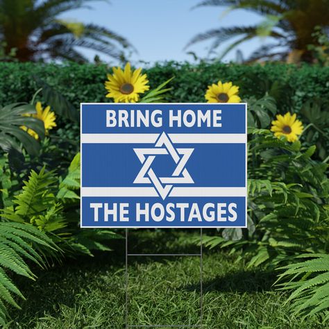 Israel Sign Bring Home the Hostages Yard Sign. Multiple size choices, printed double sided, plastic outdoor weather resistant. Yard Sign includes Metal H-Stake. Quick shipping! Israel events, display in your front yard, or similarly just want to show Israel support. Therefore the Israel Sign Bring Home the Hostages Yard Sign will spread awareness of the cause! In addition with quick shipping anywhere in the USA, it's an affordable way to make a big impact. Made from premium corrugated plastic th Chandler Arizona, Custom Signage, Corrugated Plastic, Yard Sign, Yard Signs, Weather Conditions, Bold Colors, Front Yard, Weather Resistant