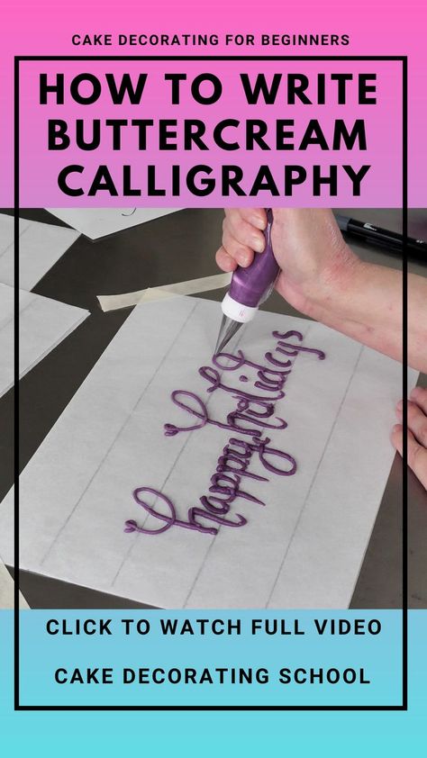 Learn How to write buttercream calligraphy with this video. Watch Free Now with the pin link. #cakedecorating #cakedecoratingtutorial #cakedecoratingtools Buttercream Writing On Cake, How To Write With Frosting, Icing Writing Tips, Cake Writing Tutorial, Cake Writing Icing Recipes, How To Write On Cakes Tutorials, How To Write On Cakes With Icing, Cake Writing Tips, Writing With Buttercream