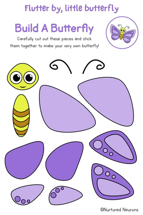 Cut And Paste Activities For Kids, Pencil Control, Activity For Preschool, Butterfly Craft, Felt Animal Patterns, Hand Crafts For Kids, Animal Crafts For Kids, Felt Pattern, Butterfly Crafts