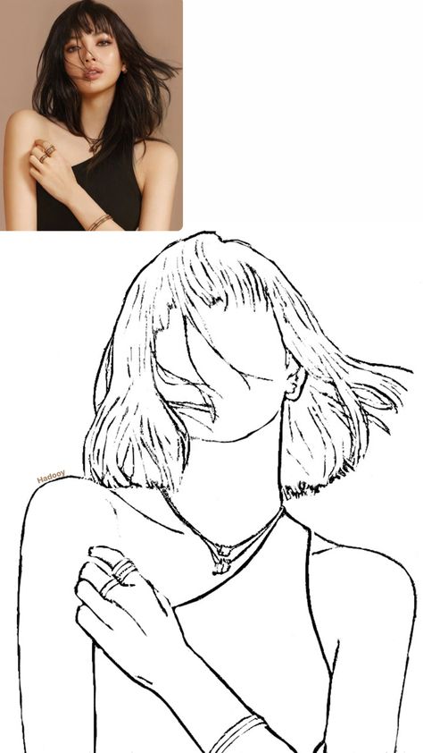 Lisa Outline Drawing, Blackpink Outline Art, Blackpink Outline Drawing, Blackpink Sketch Easy, Lisa Art Drawing, Lisa Blackpink Sketch, Blackpink Line Art, Lisa Blackpink Drawing, Lisa Line Art