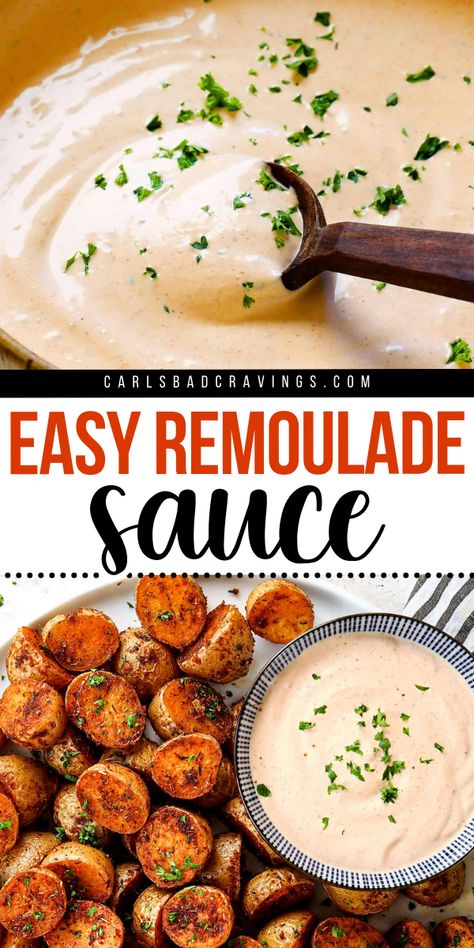 Make this Easy Remoulade Sauce Recipe for a tasty dip! This quick and easy sauce takes just 5 minutes and is a simple game day recipe or New Year's Eve food idea. This Louisiana style Remoulade is guilt free and perfect for sandwiches, burgers, seafood, and veggies. Enjoy every dip! Sauces For Dipping, Romaloude Sauce, Easy Remoulade Sauce, Romelaude Sauce, Roumalade Sauce, Remoulade Sauce Easy, Remolaude Sauce, Cajun Remoulade Sauce, Dip Sauce Recipes