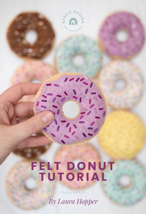 Felt Donut, Frosting Colors, Toy Food, Freezer Paper, Felt Food, Donut Shop, Beading Needles, Dramatic Play, Blanket Stitch