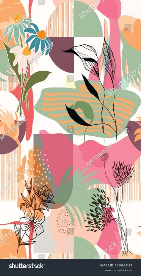 Colorful Flowers Pattern Lined Art Design Stock Illustration 2459984181 | Shutterstock Lined Art, Allover Flower, Floral Abstract Pattern, Allover Design, Print Design Art, Paisley Art, Textile Prints Design, Watercolor Floral Pattern, Flower Pattern Design