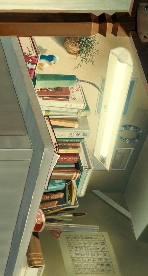 Wallpaper Aesthetic Motivation, Study Wallpaper Aesthetic, Study Wallpaper, Whisper Of The Heart, Aesthetic Motivation, Studio Ghibli Background, Ghibli Artwork, Book Wallpaper, Studio Ghibli Art