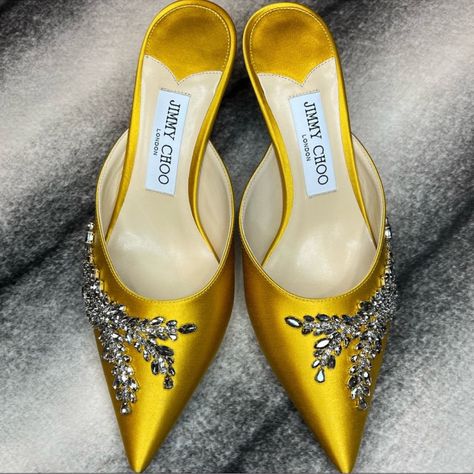 Jimmy Choo Rav 65 Mm Crystal Detail Mule In Sun Yellow Nwt Msrp $995 Womens Size: Eu 38 (Us Size: 8) Brand New Never Worn With Shoe Box And Dust Bag Accepting Offers Fancy Heels, Gold Strappy Heels, Yellow Heels, Sun Yellow, Jimmy Choo Heels, Fabulous Shoes, Hot Shoes, Jimmy Choo Shoes, Crazy Shoes