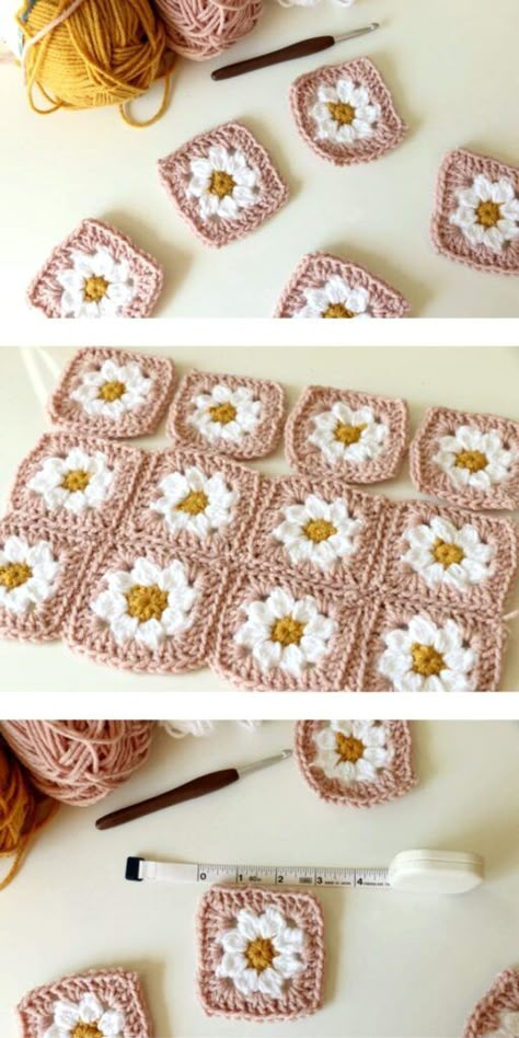 Granny Square Crochet Tutorial, Square Crochet Tutorial, Daisy Granny Square, Granny Square Pattern Free, Crochet Flower Squares, Gilet Crochet, Granny Square Crochet Patterns Free, Crochet Bandana, Free Crochet Bag