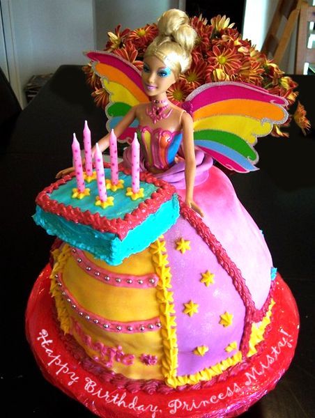 Birthday Cake Barbie, Princess Misty, Fairy Princess Cake, Barbie Cake Designs, Cake Barbie, Barbie Doll Birthday Cake, Rainbow Wings, Doll Birthday Cake, Barbie Birthday Cake