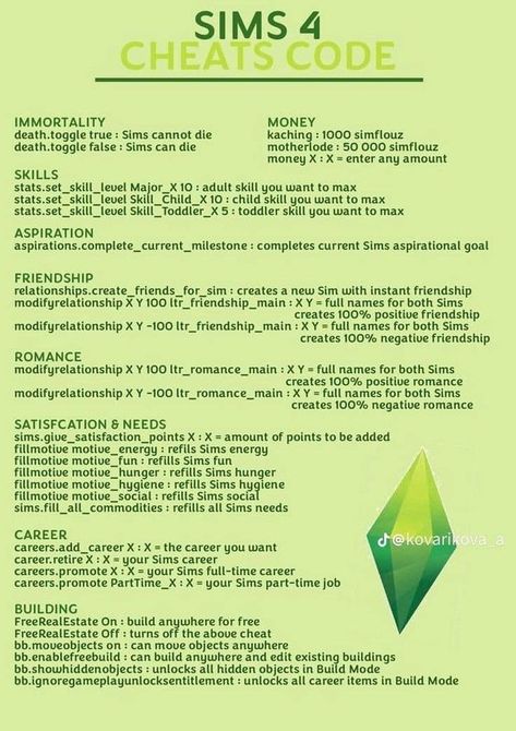 The Sims 4 | Everyone I have this SIMS4 Cheat Code sheet for people to use I seen it on Pinterest or sum | Facebook Sims 4 Cheats Codes Ps4, Debug Cheat Sims 4, Sims Building Cheats, Sims 4 Debug Cheat, Sims 4 Relationship Cheats, Money Cheats For Sims 4, Sims 4 Keyboard Shortcuts, Sims 4 Ps4 Cheats, Sims 4 Cheats Codes Building