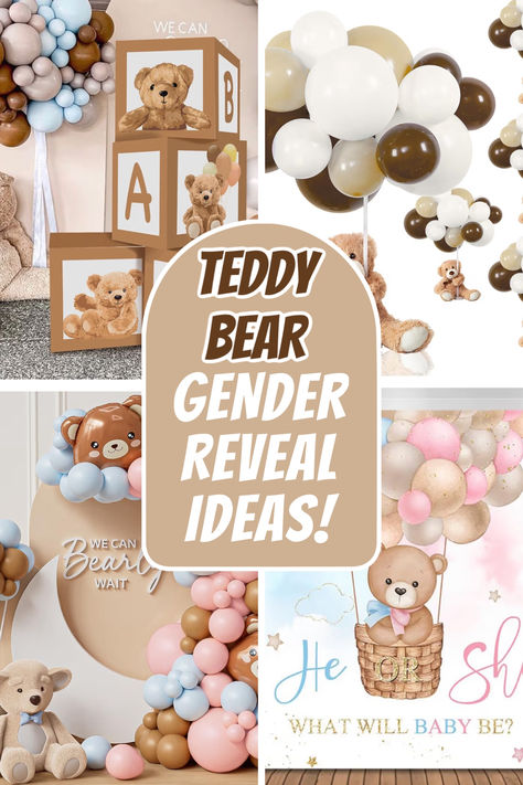 genderrevealideas Gender Reveal Teddy Bear Theme, Teddy Bear Gender Reveal Ideas, Bear Theme Gender Reveal, Bear Themed Gender Reveal, Private Gender Reveal Ideas, Gender Reveal Ideas For Party Decoration, Bear Gender Reveal Ideas, Neutral Gender Reveal Ideas, Teddy Bear Baby Shower Ideas