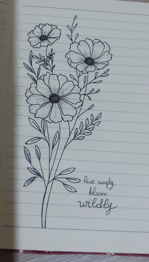 Flower Drawing With Quote, Pencil Sketch Flowers Simple, Aesthetic Flower Drawing Vintage, Pretty Flowers Drawings Sketch, Sketch Book Flowers Drawing, Drawn Flowers Aesthetic, Blooming Flowers Drawing, Flower Growing Drawing, Flower Blooming Drawing