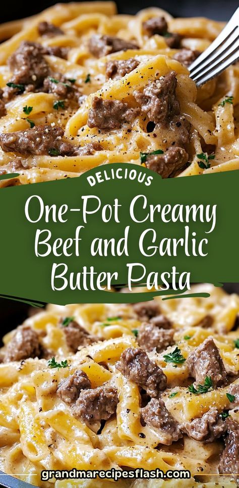 This One-Pot Creamy Beef and Garlic Butter Pasta is the ultimate comfort food. With savory beef, creamy sauce, and tender pasta, it's a quick and easy meal for busy nights. Perfect for the whole family! #CreamyPasta #OnePotMeals #BeefPasta #ComfortFood #EasyDinner #PastaLovers Buttery Pasta, Garlic Butter Pasta, Butter Pasta, Italian Pasta Dishes, One Pot Recipes, Beef Pasta, Hamburger Recipes, Spaghetti Recipes, Creamy Pasta