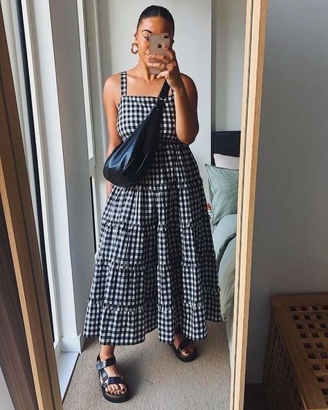 Mode Boho, Looks Street Style, New Rock, Gingham Dress, Looks Style, Looks Vintage, Spring Summer Outfits, Outfits Casuales, Modest Outfits