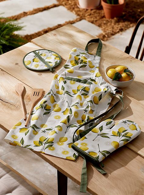 Lemon tree accessories | Simons Maison | Aprons & Oven Mitts | Kitchen & Dining Accessories | Simons Cupcake Accessories, Red Apron, Silicone Oven Mitt, Denim Apron, Winter Woodland, Leather Apron, Everyday Fashion Outfits, Half Apron, Aprons Vintage