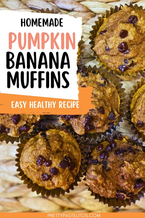 easy low-fat pumpkin muffins recipe Flourless Pumpkin Muffins Healthy, Pumpkin Banana Chocolate Chip Muffins, Healthy Pumpkin Banana Recipes, Pumpkin Banana Muffins Healthy, Banana Pumpkin Muffins Healthy, Banana Pumpkin Recipes, Weight Watchers Pumpkin Muffins, Banana Chocolate Chip Muffins Healthy, Healthy Chocolate Chip Muffins