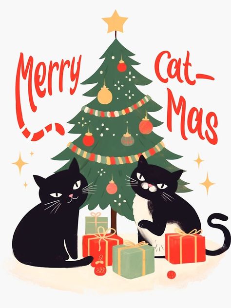 "MERRY CAT-MAS FUNNY CATS CHRISTMAS TREE T-Shirt" Sticker for Sale by raynerr | Redbubble Cat And Christmas, Christmas Tree Poster, Merry Catmas, Christmas Tree Wall, Cats Christmas, Cat Christmas Tree, Shirt Sticker, Meowy Christmas, Fb Covers