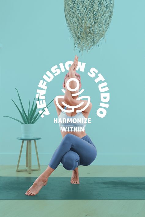 ZenFusion Yoga Studio | Logo Design & Brand Identity :: Behance Yoga Logos Ideas, Yoga Studio Brand Identity, Modernist Logo, Yoga Brand Identity, Wellness Brand Identity, Relax Logo, Center Logo Design, Lashes Design, Yoga Studio Logo