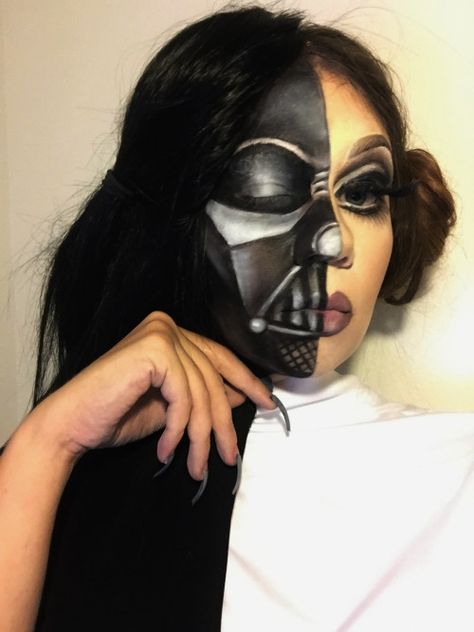 Darth Vader Makeup For Women, Diy Darth Vader Costume, Darth Vader Face Paint, Darth Vader Makeup, Star Wars Face Paint, Darth Vader Costume, Darth Vader Face, Star Wars Makeup, Two Sides To Every Story