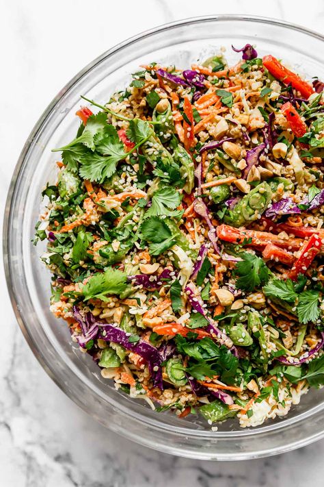 Peanut Quinoa Salad, Thai Quinoa, Weekend Meal Prep, Greek Quinoa Salad, Colorful Veggies, Real Food Dietitians, Peanut Dressing, Thai Peanut, Tasty Meat