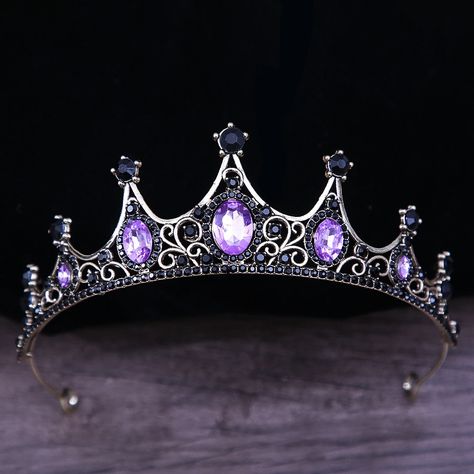 Vintage gothic style princess tiara crown in many color variations featuring alternating high points with round crystals at the tops and a crystal lined bottom rim with 2 end loops to attached a veil to if needed. material: metal, crystal type: tiara crown style: vintage gothic color: as shown size: 15 x 5cm/ 6 x 2 inch Crystal Crown Tiaras, Hair Accessories Tiara, Tiara Hair, Purple Crown, Crown Pattern, Bride Tiara, Tiara Hairstyles, Crown Tiara, Princess Tiara