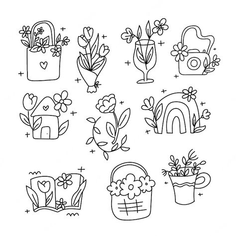 Premium Vector | Aesthetic cute doodle flowers line art handdrawn Flower Doodles Aesthetic, Cute Doodle Flowers, Spring Doodles, Cute Line Art, Aesthetic Doodles, Flowers Line Art, Floral Doodles, Aesthetic Artsy, Flower Doodle