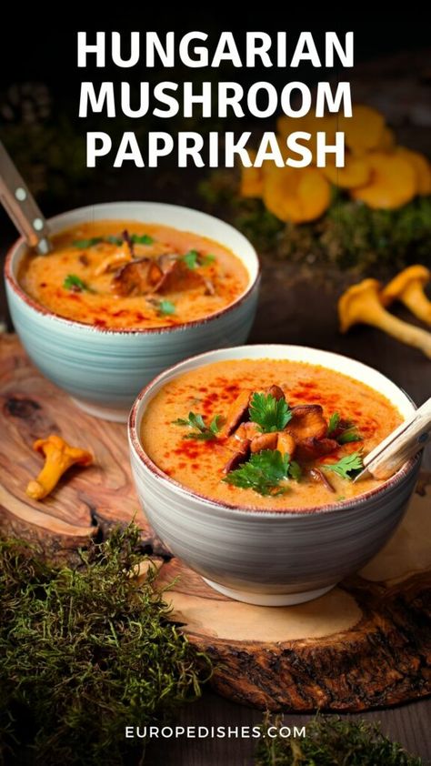 BEST Hungarian Mushroom Paprikash Recipe | Hungarian Recipes Vegetarian Paprikash, Hungarian Soup Recipes, Hungarian Food Recipes, Mushroom Paprikash, Hungarian Peppers, Paprikash Hungarian, Hungarian Christmas Recipes, Slavic Recipes, Hungarian Dumplings Recipe