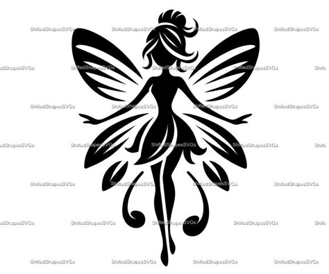 Fairy Silhouette Printable Free, Stencil Designs Creative, Fairy Stencil, Fairy Svg, Vinyl Wall Decor, Fairy Silhouette, Fairy Drawings, Image Svg, Butterfly Clip Art