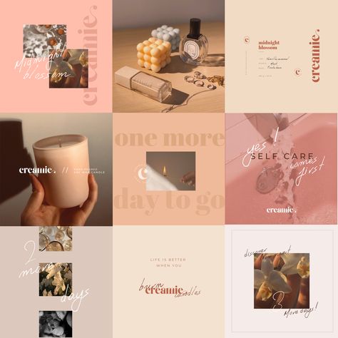 Instagram post layout, instagram theme feed cream and blush aesthetic designed by Startportray Candle Business Instagram Feed, Post Layout Instagram, Candle Social Media Post, Candle Mood Board, Candle Instagram Feed, Instagram Post Layout, Blush Aesthetic, Post Layout, Feed Layout