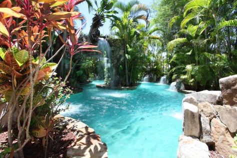 Insane Pools, Swimming Pool Landscaping, Lagoon Pool, Tropical Backyard, Storage Inspiration, Tropical Pool, Natural Swimming Pool, Resort Style Pool, Dream Pools