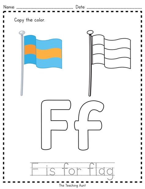 F is for Flag: Paper Pasting Activity - The Teaching Aunt Tema Negaraku, Simple Art And Craft, Preschool Apple Activities, Alphabet Colouring, Letter Flashcards, Letter Worksheets For Preschool, Flamingo Craft, Writing Practice Worksheets, Activity Workbook