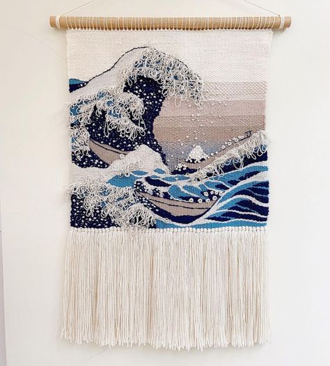 Wall Hanging - Textile art - Fiber art - Wall art - Creative wall hanging - Colorful wall hanging - Tapestry - Wall decor - Handmade - Tadaan Sore Back, Back At Work, Colorful Wall Hanging, Swear Words, Textiles Artwork, The Great Wave, Great Wave Off Kanagawa, Tiny Beads, Sewing Embroidery Designs