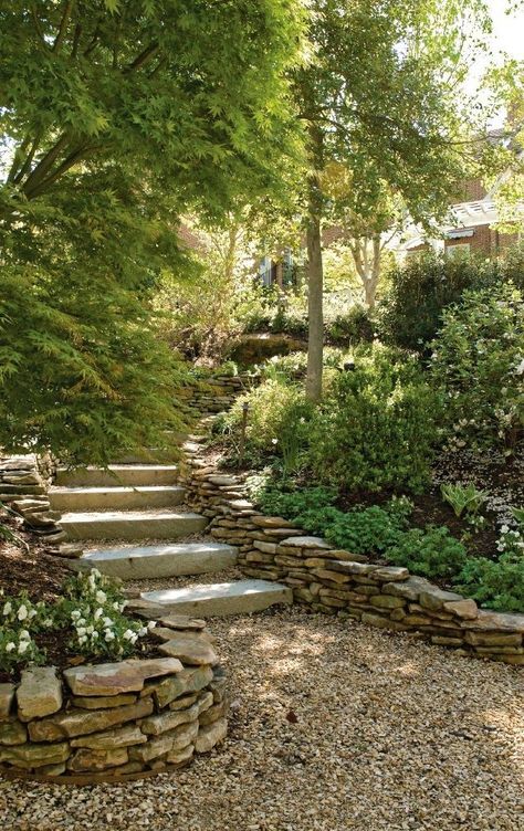 Steps Creative Landscaping, Stone Steps, Garden Stairs, Hillside Landscaping, Garden Walkway, Garden Steps, Landscape Edging, Stone Path, Garden Pathway