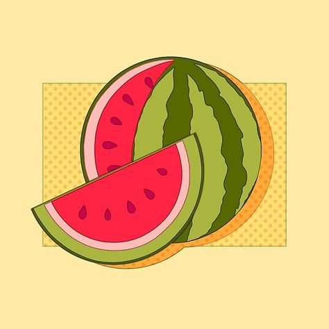 Un lindo diseño jugoso con la sabrosa sandía sobre un fondo punteado amarillo. Una gran opción para las personas que aman las frutas. Watermelon Sticker, Summer Juice, Kawaii Summer, Ideas Sketch, Eiffel Tower Photography, Otaku Gift, Food Japan, Food Kawaii, Aesthetic Japanese