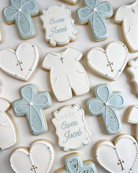 Leah Durso on Instagram: "🤍 God Bless Owen Jacob 🤍" Baptism Ideas Boys Decoration, Baptism Cookies Boy, Boy Baptism Cookies, Baptism Sugar Cookies, Boy Baptism Decorations, Baptism Decorations Boy, Vintage Oven, Baptism Cookies, Custom Sugar Cookies