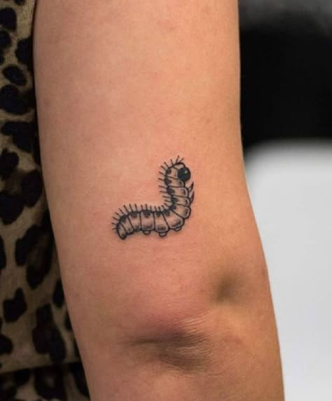 Small Critter Tattoo, Simple Caterpillar Tattoo, Small Caterpillar Tattoo, Fuzzy Caterpillar Tattoo, Cute Caterpillar Tattoo, Catapiller Tattoo, Inch Worm Tattoo, Caterpillar Tattoos, Pill Bug Tattoo