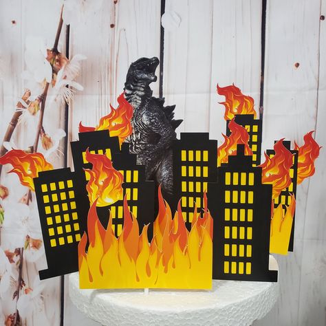 Godzilla Cake Topper, Godzilla Cake, Picture Cake, Godzilla Party, Godzilla Birthday Party, Godzilla Birthday, Cake Liner, Fiesta Birthday Party, Fiesta Birthday