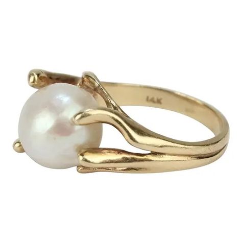 Vintage Jewelry & Accessories for Sale | Chairish Pearl Cocktail Ring, Pearl Rings Vintage, Gold Pearl Ring, Gold Baroque, Vintage Cocktail Ring, Pearl Necklace Designs, Gold And Silver Rings, Dress Rings, Vintage Pearls