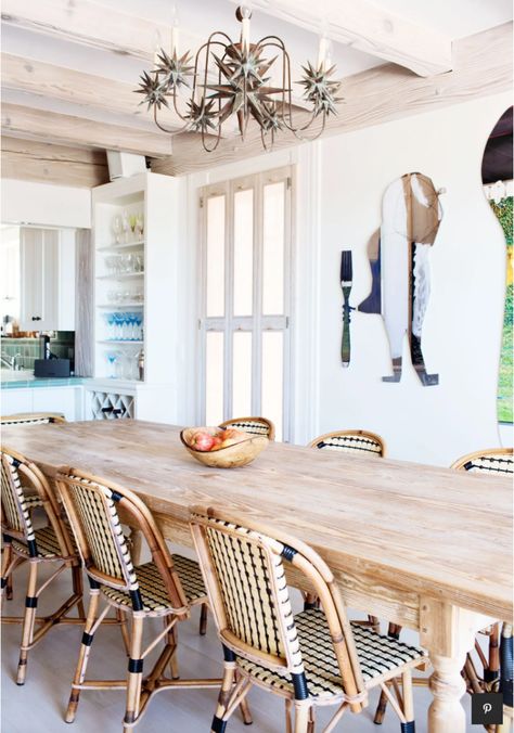 Bistro Chairs Dining Room, French Beach House, Dining Room Furniture Layout, Rhea Perlman, Natural Dining Room, French Bistro Chairs, Malibu Beach House, Bistro Furniture, Malibu Beach