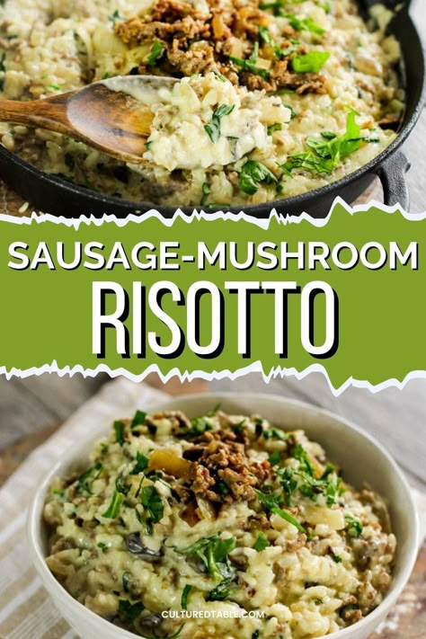 Risotto And Sausage, Rissoto With Sausage, Sausage Mushroom Risotto, Sausage Risotto Instant Pot, Risotto With Sausage, Italian Sausage Risotto Recipes, Sausage Risotto Recipes, Risotto Sausage, Italian Sausage Risotto