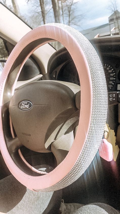 Fluffy Pink Steering Wheel Cover, Bedazzled Steering Wheel, Girly Steering Wheel Cover, Aesthetic Steering Wheel, Pink Steering Wheel, Pink Mustang, Pink Steering Wheel Cover, Girly Car Accessories, Car Things