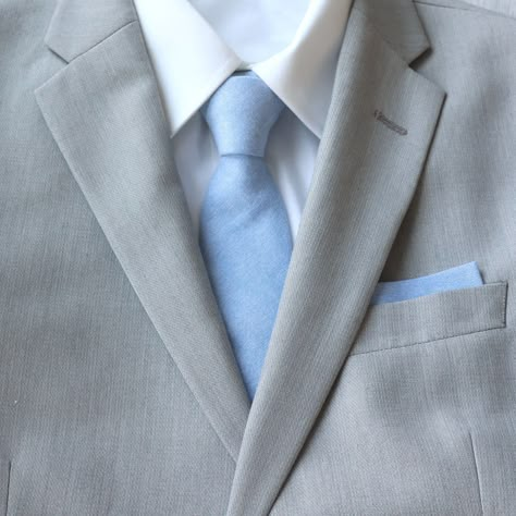 Suspenders And Bow Tie Outfit, Grey Suit Blue Tie, Blue Suspenders And Bow Tie, Groomsmen Grey, Grey Suit Men, Bow Tie For Men, Tie Collection, Light Blue Tie, Blue Necktie