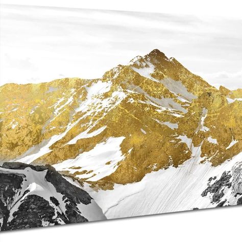 Golden Mountain Canvas Wall Art for Living Room Snowy Mountains Hill Landscape Wall Decor Abstract Black and Gold Mountain Scenery Print Picture Large Artwork for Bedroom Office Home Decoration 20x40" Art Galaxie, Golden Mountain, Mountain Canvas, Framed Oil Painting, Snow Mountain, Luxury Art, Decorating With Pictures, Beginner Painting, Landscape Walls